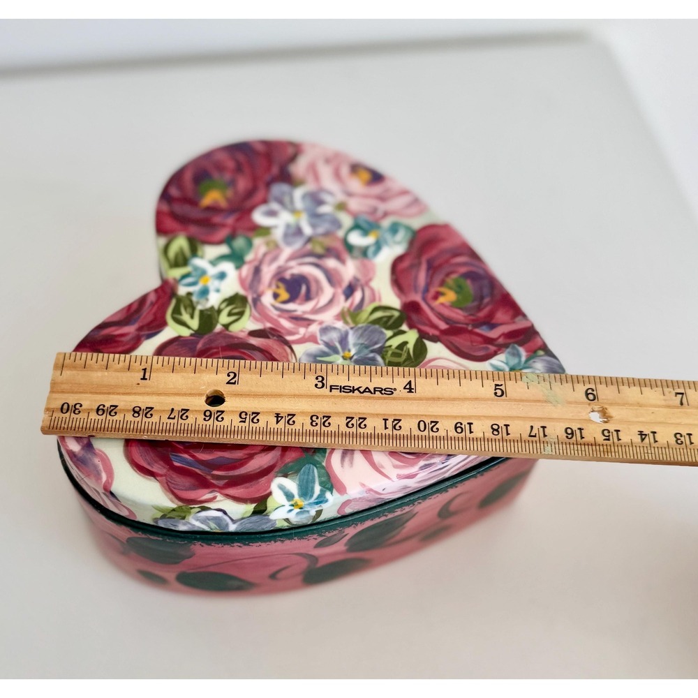 Vintage Lesal Ceramics 6" Heart Trinket Box: Floral Pottery Dish - Picture 4 of 6
